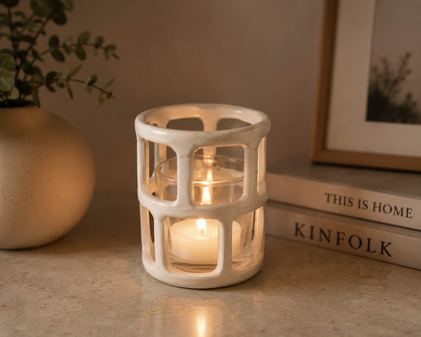 Keramische windlicht 'Cage'